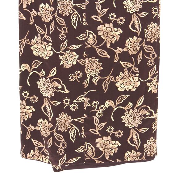 Vintage Josephine Chaus 100% Silk Brown Tan Floral Midi Skirt Size 14 - Picture 7 of 8
